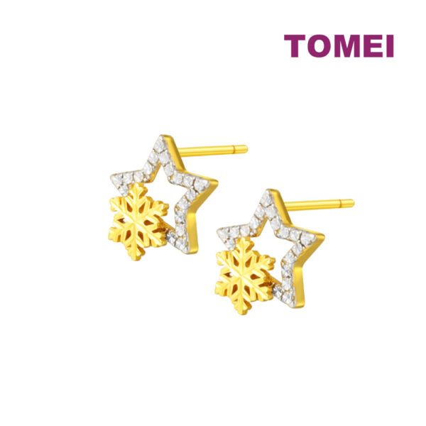 TOMEI Diamond Cut Collection Snowflake & Star Earrings, Yellow Gold 916