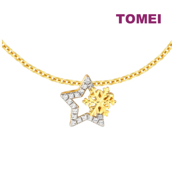 TOMEI Diamond Cut Collection Snowflake & Star Pendant, Yellow Gold 916