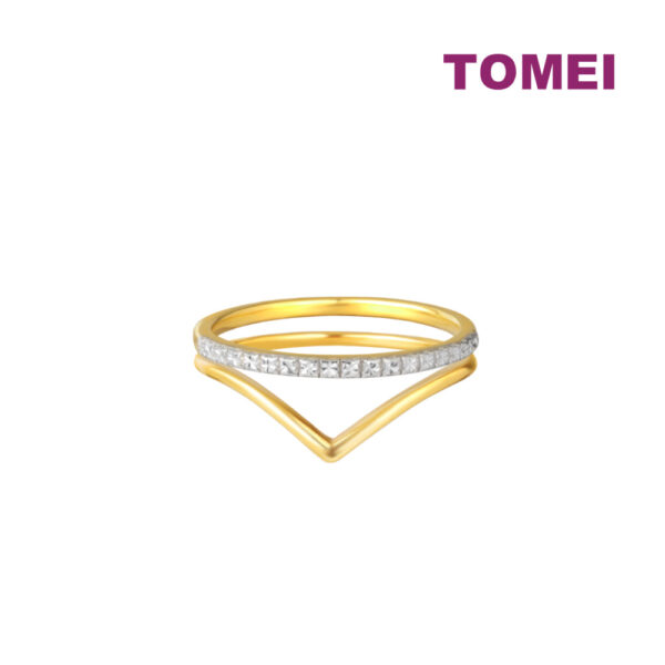 TOMEI Diamond Cut Collection V-Trend Stackable Ring, Yellow Gold 916