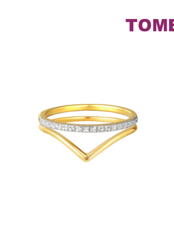 TOMEI Diamond Cut Collection V-Trend Stackable Ring, Yellow Gold 916