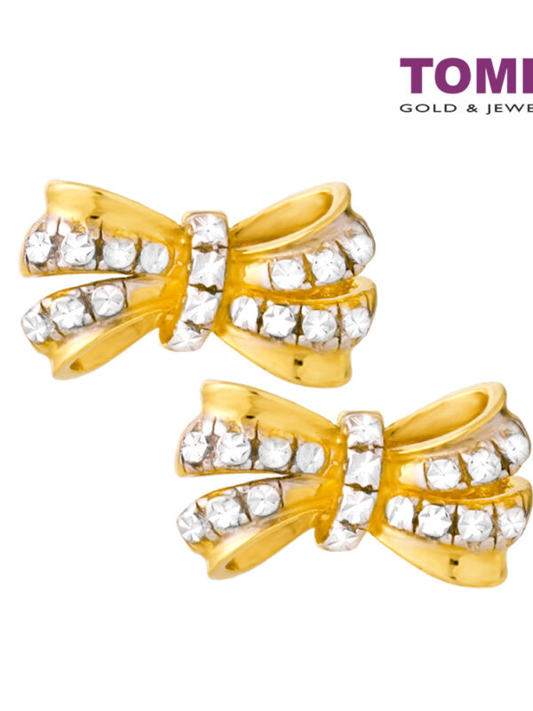 TOMEI Diamond Cut Collection Ribbon Stud Earrings, Yellow Gold 916