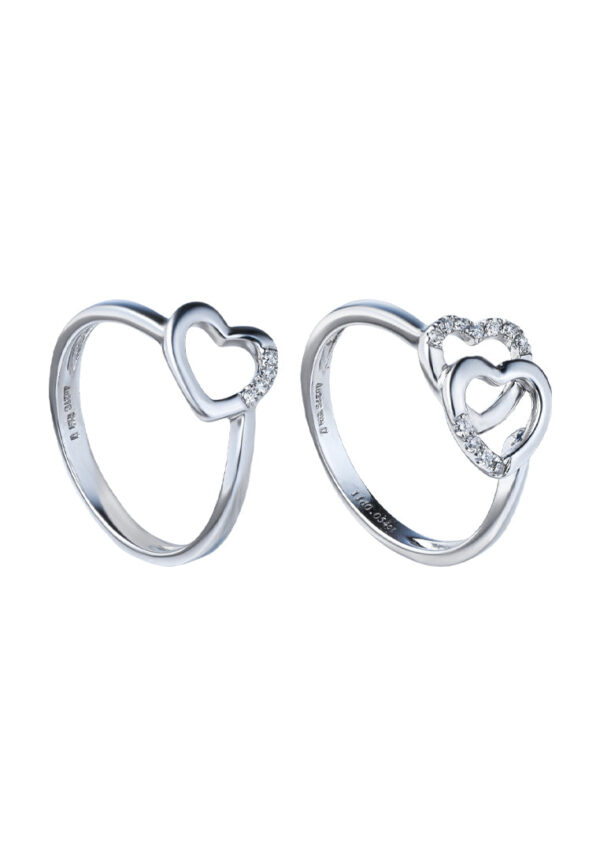 TOMEI Entwined Heart Stackable Diamond Ring, White Gold 375