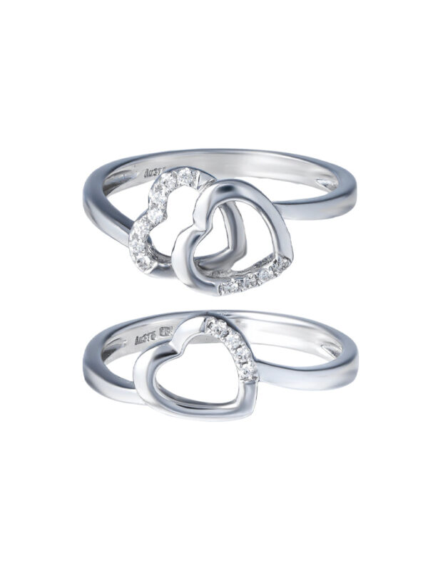 TOMEI Entwined Heart Stackable Diamond Ring, White Gold 375