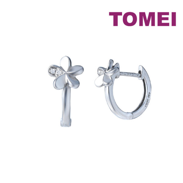TOMEI Flower Loop Earrings, White Gold 585