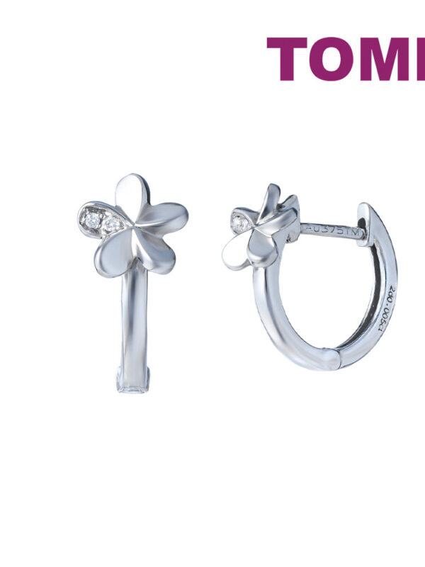 TOMEI Flower Loop Earrings, White Gold 585