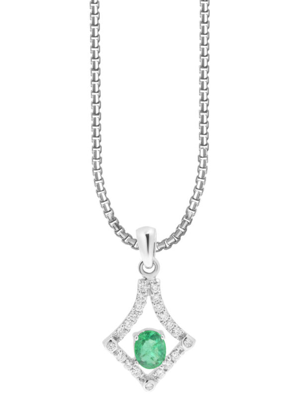 TOMEI Koleksi Camellia Emerald Pendant, White Gold 750