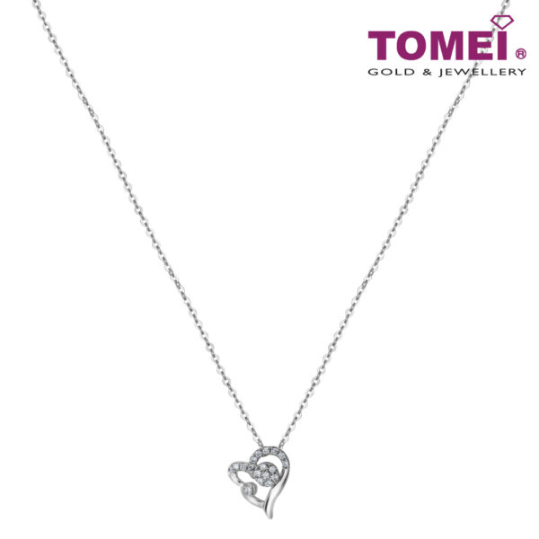TOMEI Heart Diamond Pendant Set, White Gold 375 & 585 (P4936)