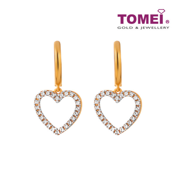 TOMEI Dual-Tone Open Heart Earrings, Yellow Gold 916