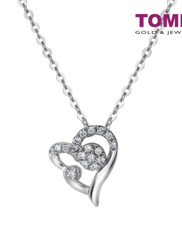 TOMEI Heart Diamond Pendant Set, White Gold 375 & 585 (P4936)