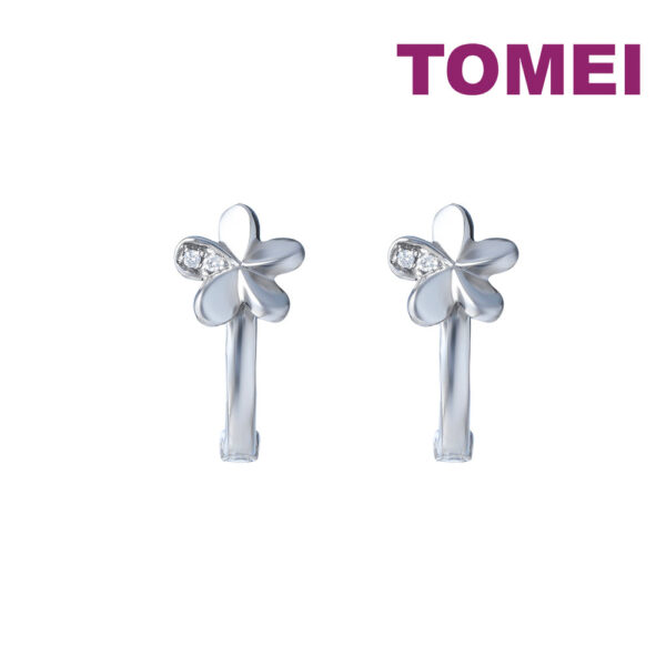 TOMEI Flower Loop Earrings, White Gold 585