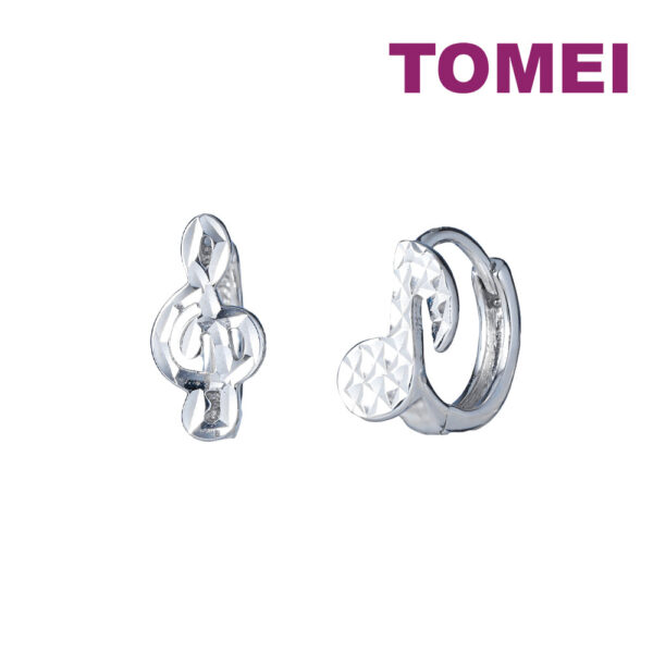 TOMEI Melody Note Earrings, White Gold 585