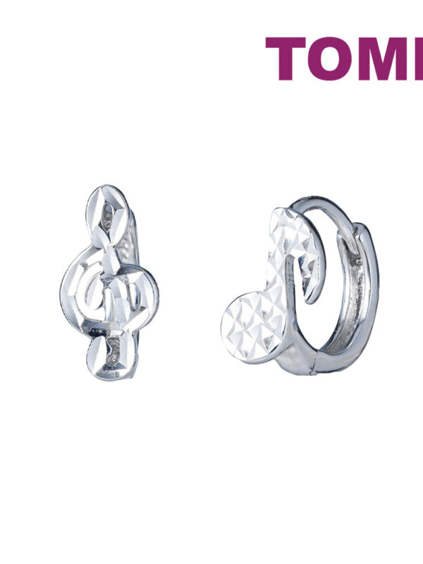 TOMEI Melody Note Earrings, White Gold 585