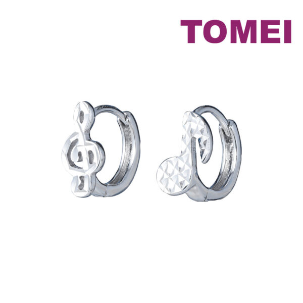 TOMEI Melody Note Earrings, White Gold 585