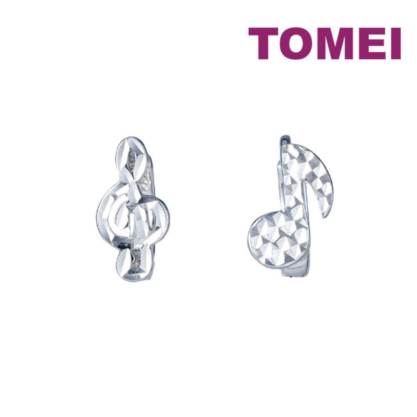 TOMEI Melody Note Earrings, White Gold 585