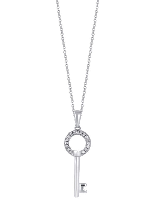 TOMEI Key Diamond Pendant Set, White Gold 585