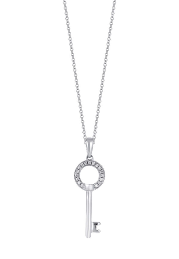 TOMEI Key Diamond Pendant Set, White Gold 585