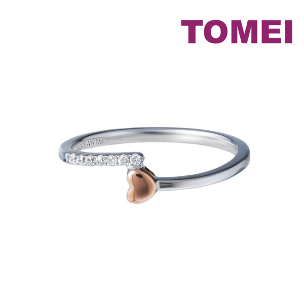 TOMEI Petite Love Diamond Ring, White+Rose Gold 375