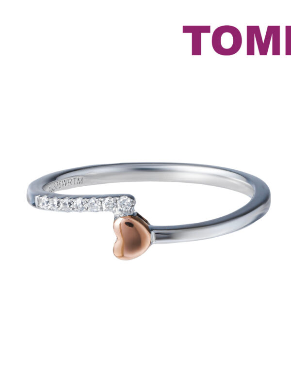TOMEI Petite Love Diamond Ring, White+Rose Gold 375