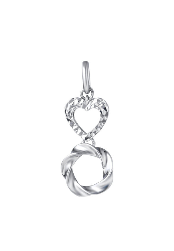 TOMEI Heart & Circle Pendant, White Gold 375