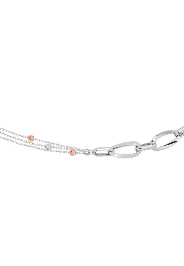 TOMEI Beads Chain Bracelet, White+Rose Gold 585