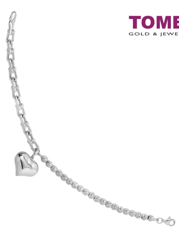 TOMEI Heart Charm Bracelet, White Gold 585