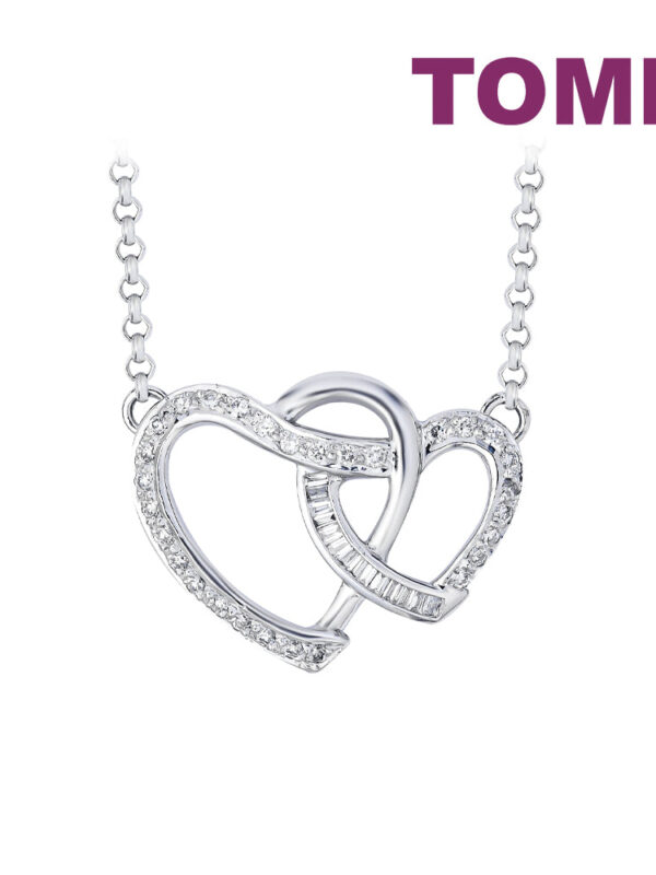 TOMEI Entwining Dual-Heart Diamond Necklace, White Gold 750