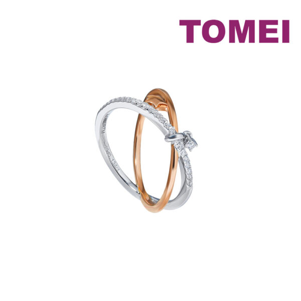 TOMEI Eternal Twine Collection Diamond Ring, White+Rose Gold 585