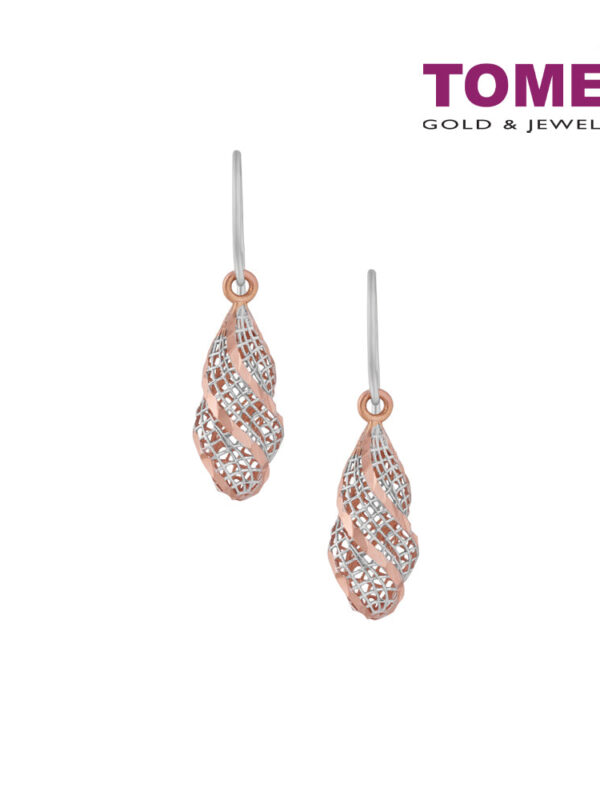 TOMEI Hollow Out Hook Earring, White+Rose Gold 585