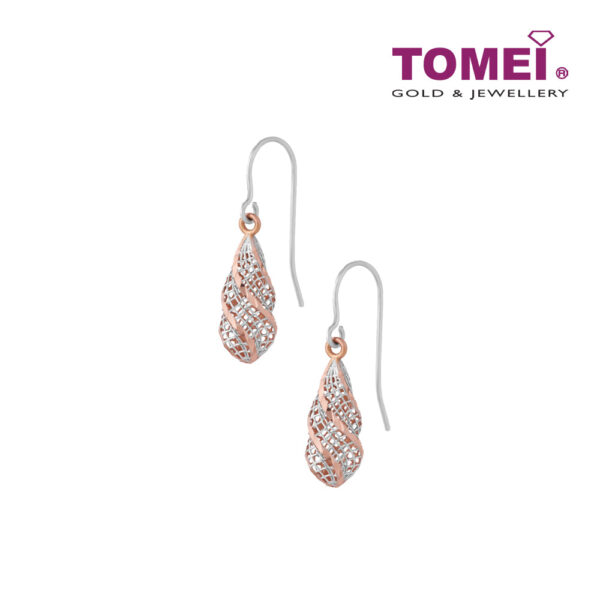 TOMEI Hollow Out Hook Earring, White+Rose Gold 585