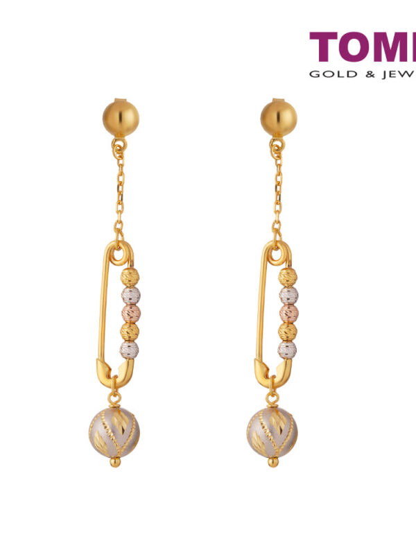 TOMEI Lusso Italia Laser Ball With Pin Earrings, Yellow Gold 916 (IQ-K668OR-3C)