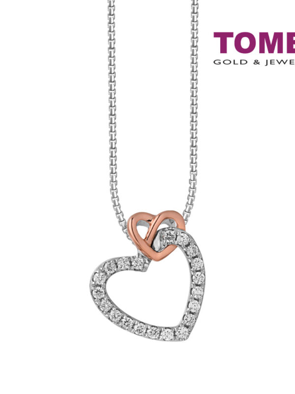 TOMEI Glowing Heart Diamond Pendant Set, White+Rose Gold 585
