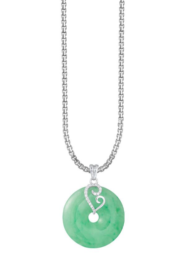 TOMEI Green Jade Circle Pendant, White Gold 750