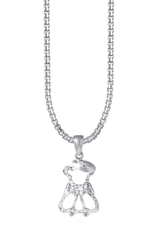 TOMEI Baby Bear Girl Pendant, White Gold 375