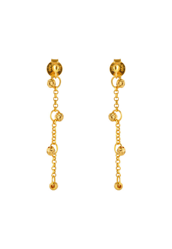 TOMEI Beads Dangling Earrings, Yellow Gold 916 (EE0068-1C)