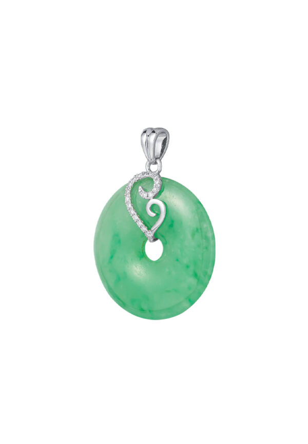 TOMEI Green Jade Circle Pendant, White Gold 750