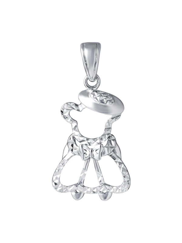 TOMEI Baby Bear Girl Pendant, White Gold 375