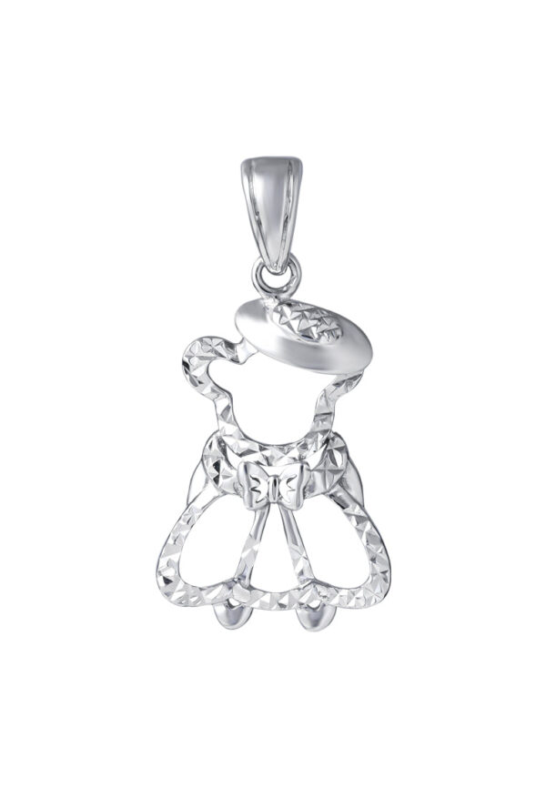 TOMEI Baby Bear Girl Pendant, White Gold 375