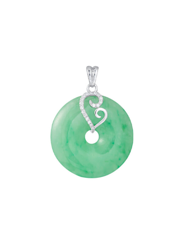 TOMEI Green Jade Circle Pendant, White Gold 750
