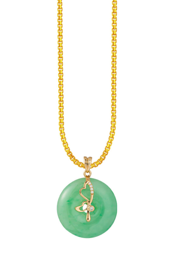 TOMEI Green Jade Circle Pendant, Yellow Gold 750