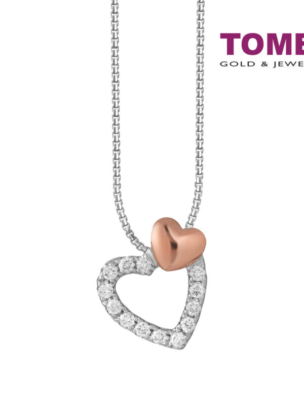 TOMEI Glowing Heart Pendant Set, White+Rose Gold 585 (P6191WR)