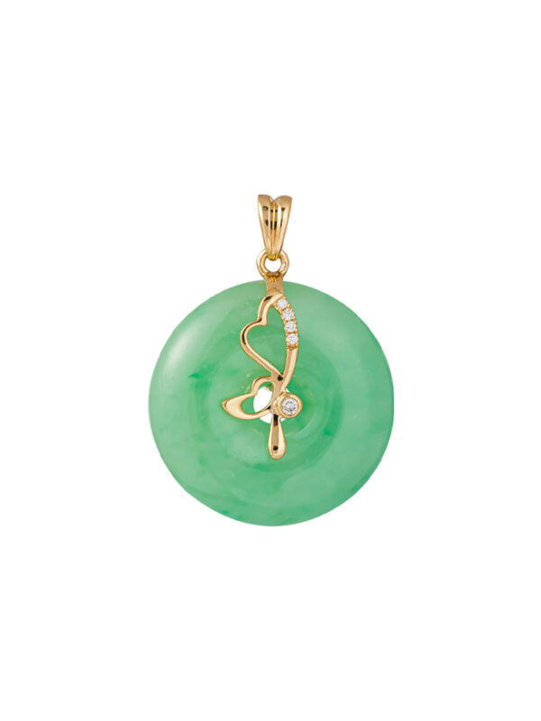 TOMEI Green Jade Circle Pendant, Yellow Gold 750