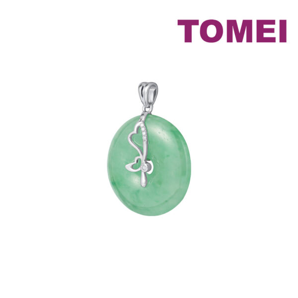 TOMEI Green Jade Circle Pendant, White Gold 750