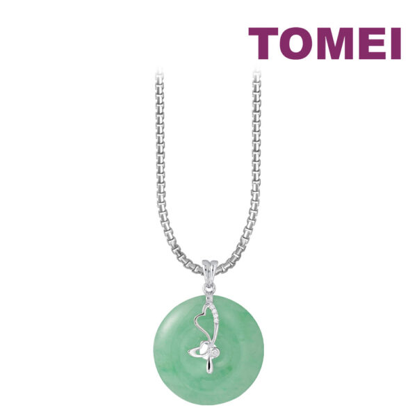 TOMEI Green Jade Circle Pendant, White Gold 750