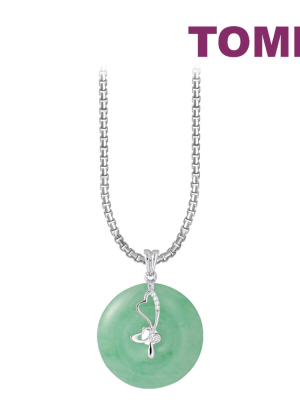 TOMEI Green Jade Circle Pendant, White Gold 750
