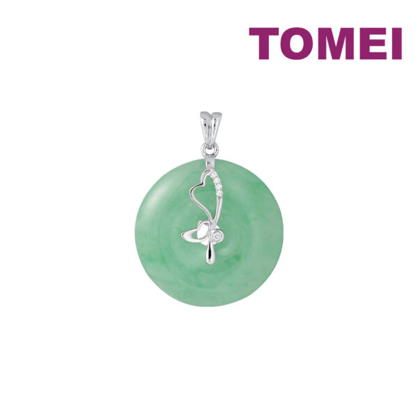 TOMEI Green Jade Circle Pendant, White Gold 750