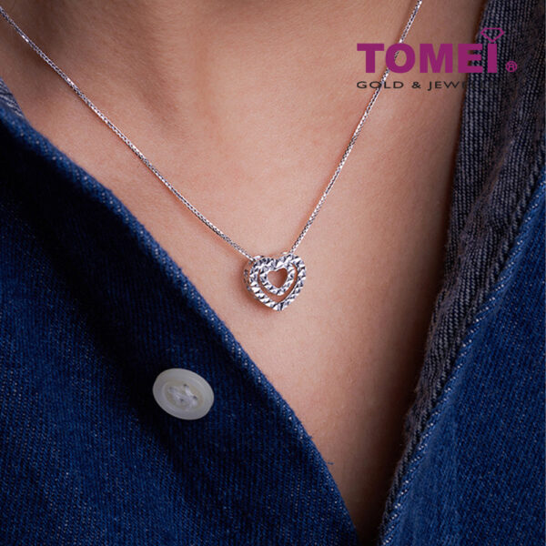TOMEI Dual-Heart 2-Ways Style Pendant, White Gold 585
