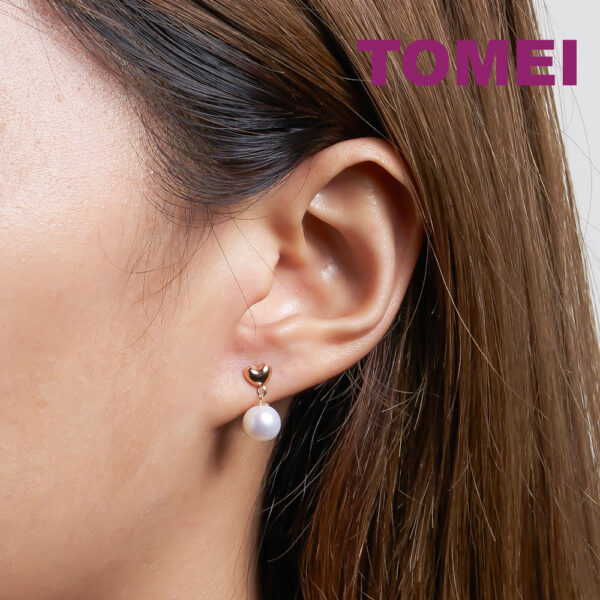 TOMEI Rouge Collection Petite Love Pearl Earrings, Rose Gold 750