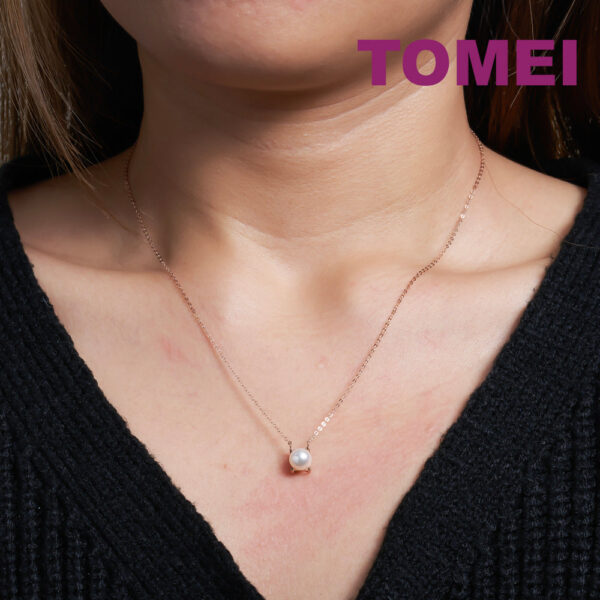 TOMEI Rouge Collection Solitaire Pearl Necklace, Rose Gold 750