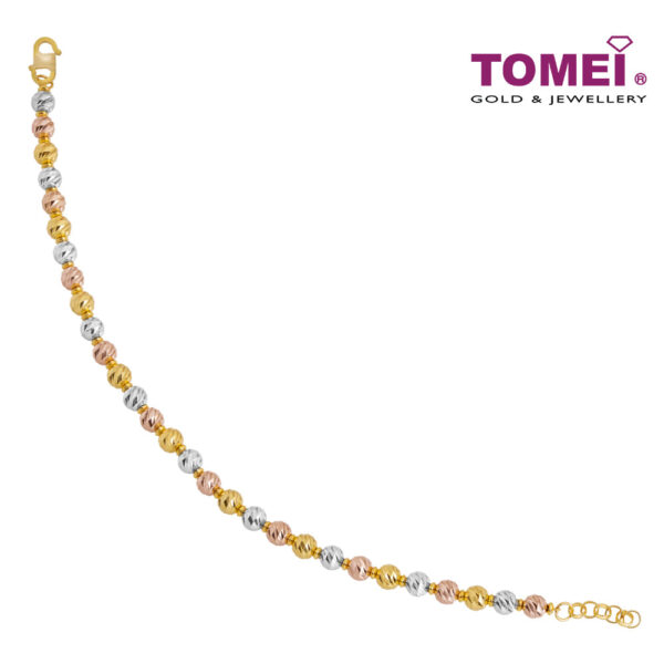 TOMEI Tri-Tone Laser Balls Bracelet, Yellow Gold 916