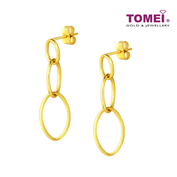 TOMEI Triple Oval Dangling Earrings, Yellow Gold 916